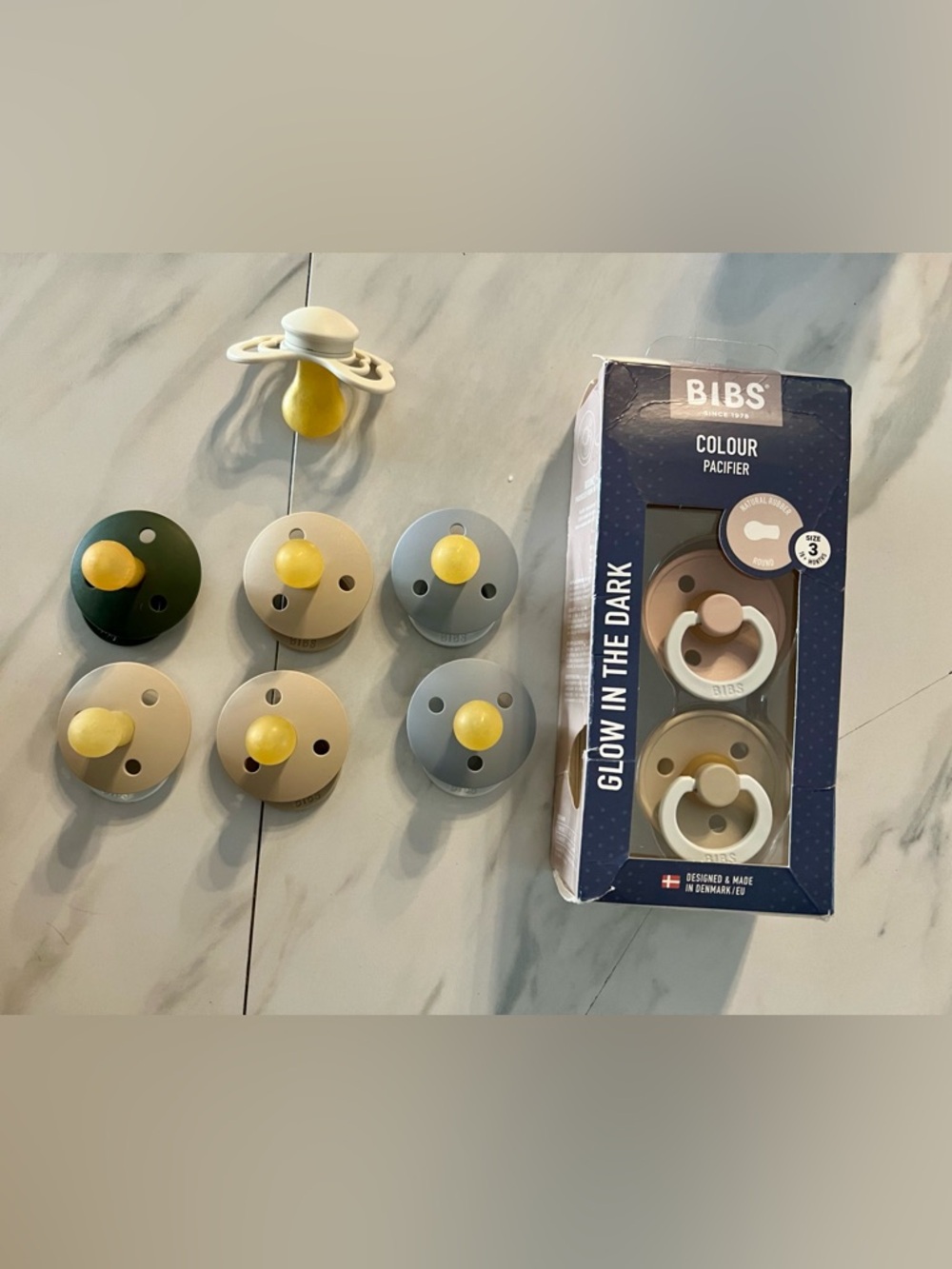 BIBS Glow-in-the-Dark Pacifiers — Yellow Nipple with Neutral Shields